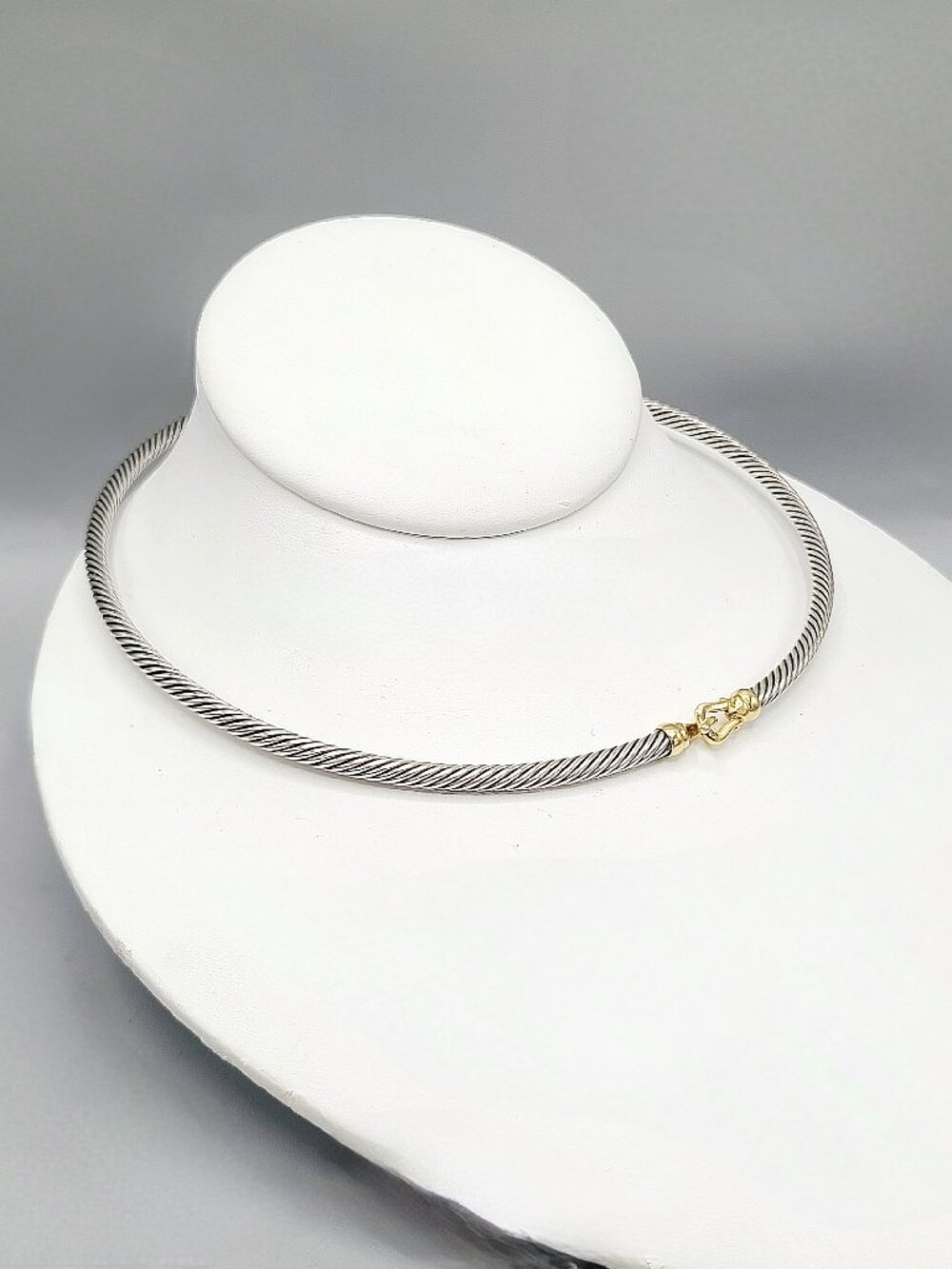 David Yurman Cable Buckle Choker Necklace w/ 18K Yellow Gold - 4mm - 15" - RARE - Picture 6 of 15